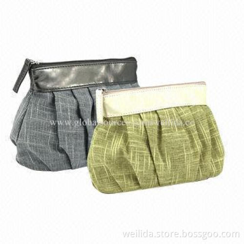 Jute/Linen Cosmetic Bags, 20 x 6 x 12cm, Front with Elastic Band as Decorations